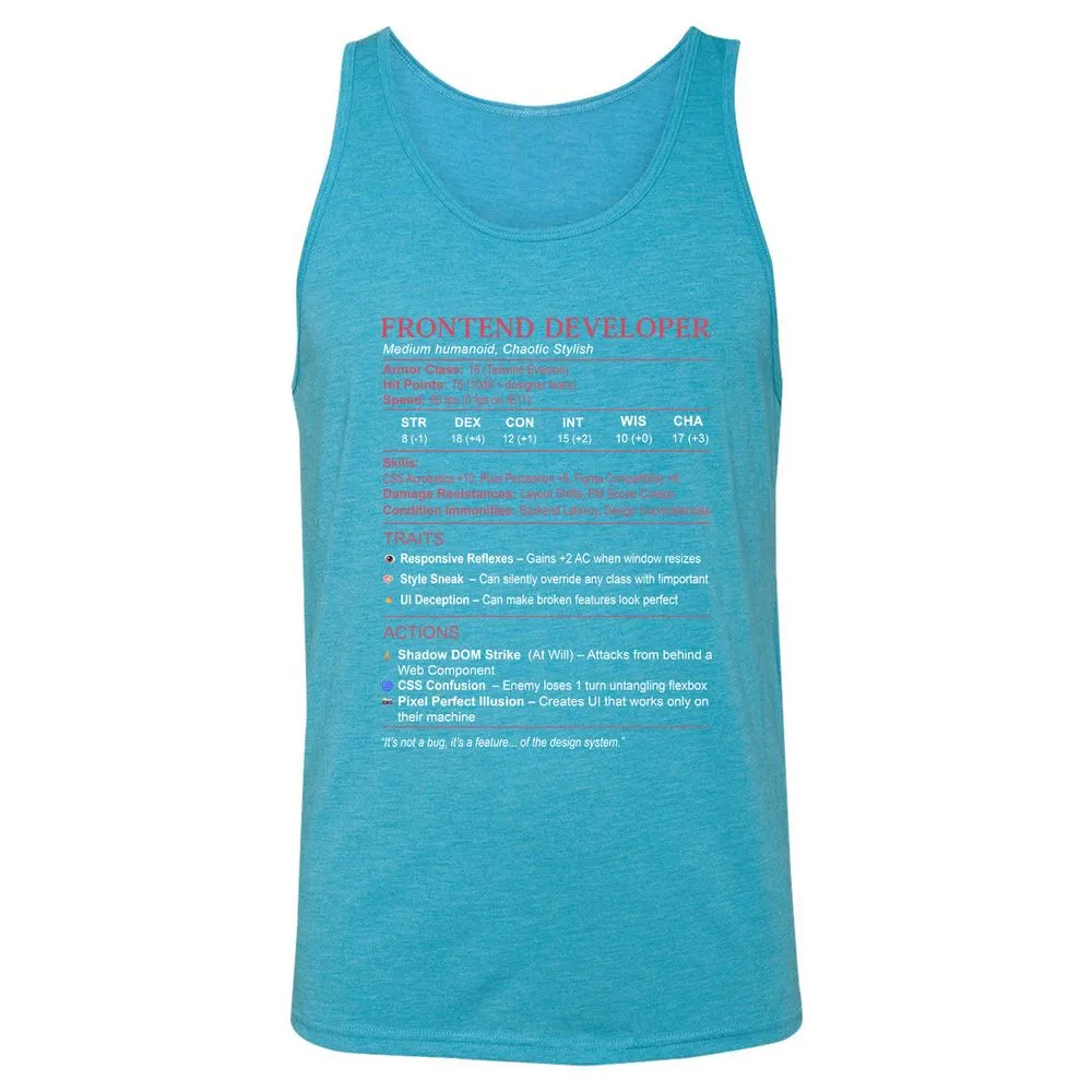 Frontend Developer Stats Unisex Jersey Tank - Aqua Triblend - 3