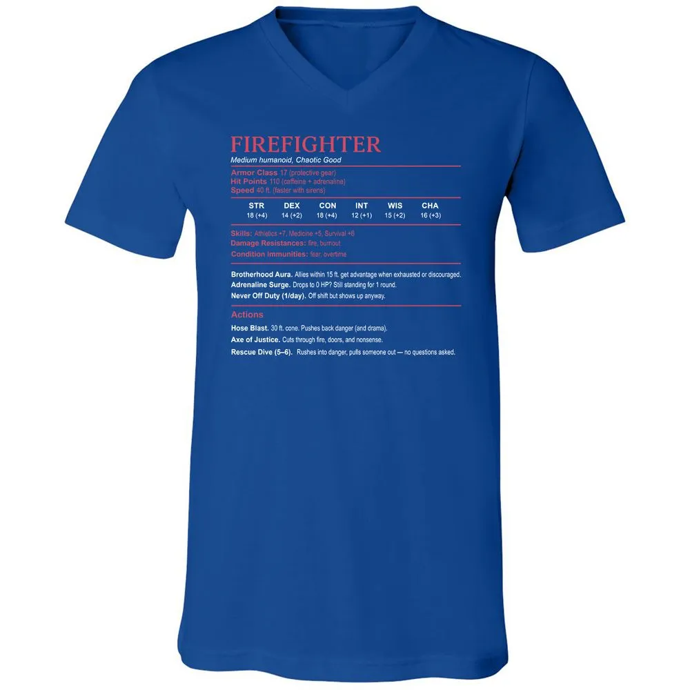 Firefighter Stats Unisex V-Neck T-Shirt - True Royal - 4