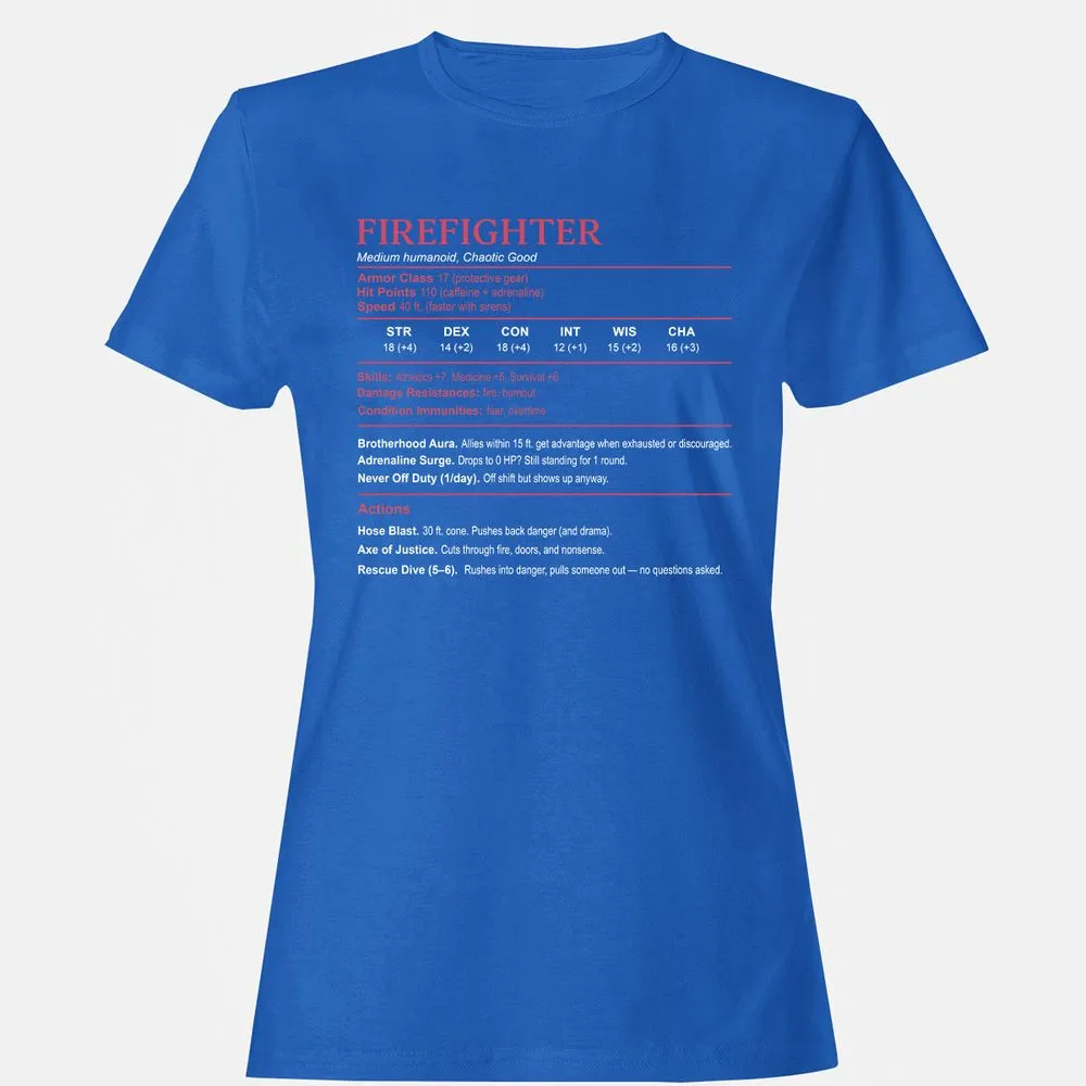 Firefighter Stats Women's T-Shirt - Royal - 14