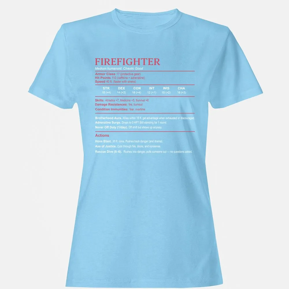 Firefighter Stats Women's T-Shirt - Light Blue - 8