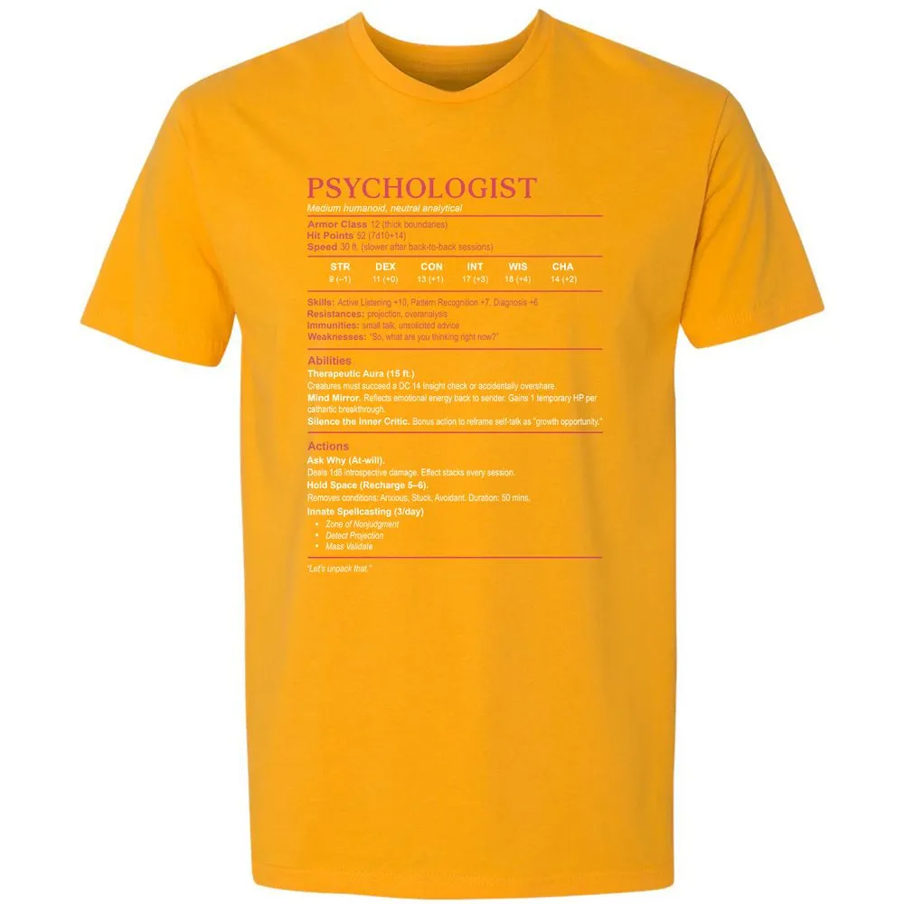 Psychologist Stats Premium Unisex T-Shirt - Gold - 12