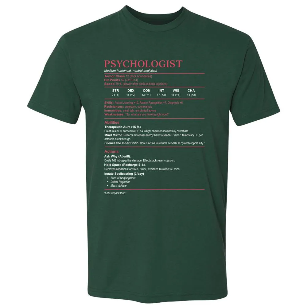 Psychologist Stats Premium Unisex T-Shirt - Forest Green - 13