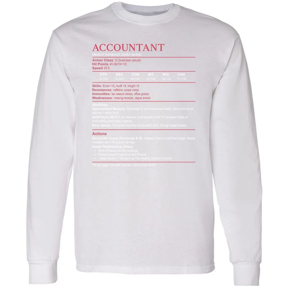 Accountant Stats Long Sleeve T-Shirt - White - 5