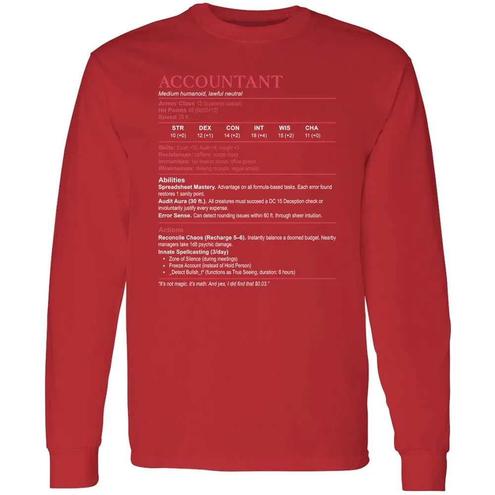 Accountant Stats Long Sleeve T-Shirt - Red - 14