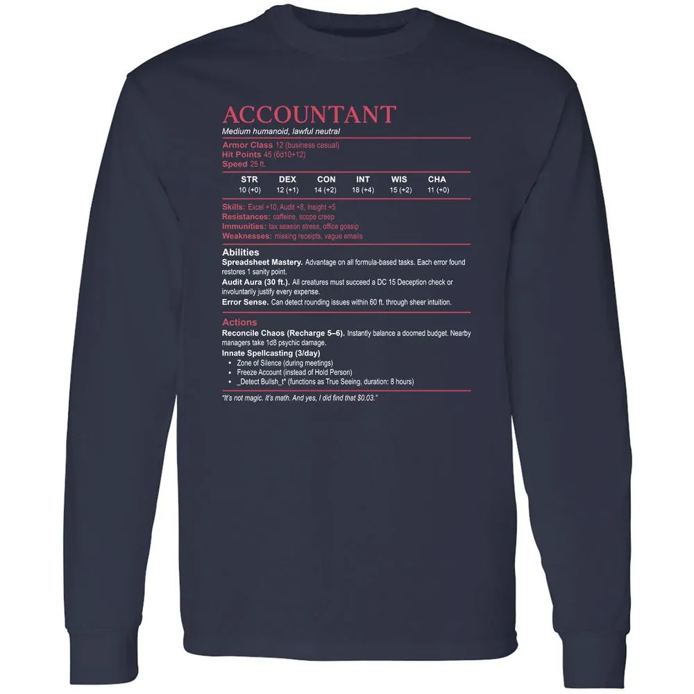 Accountant Stats Long Sleeve T-Shirt - Navy - 2
