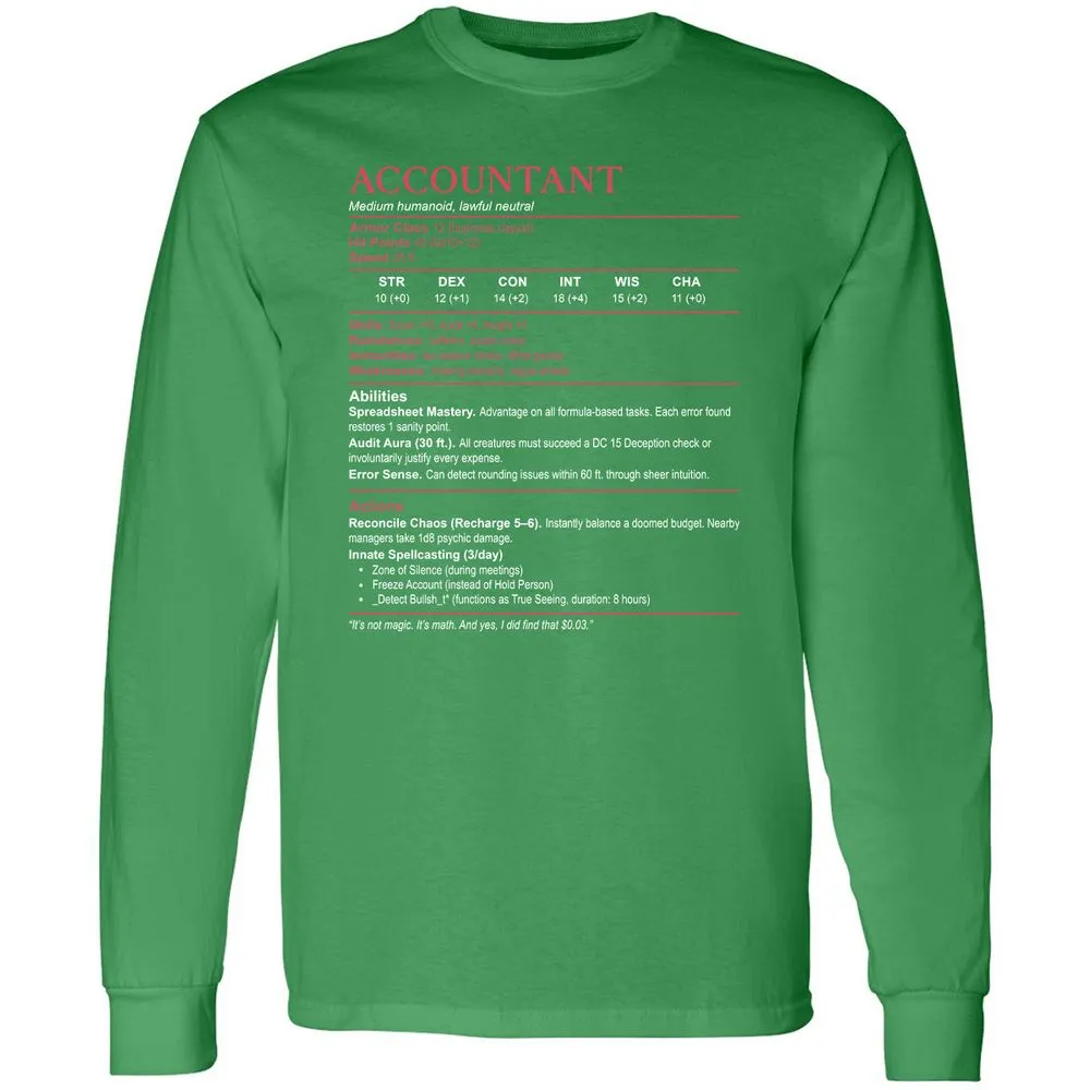 Accountant Stats Long Sleeve T-Shirt - Irish Green - 10