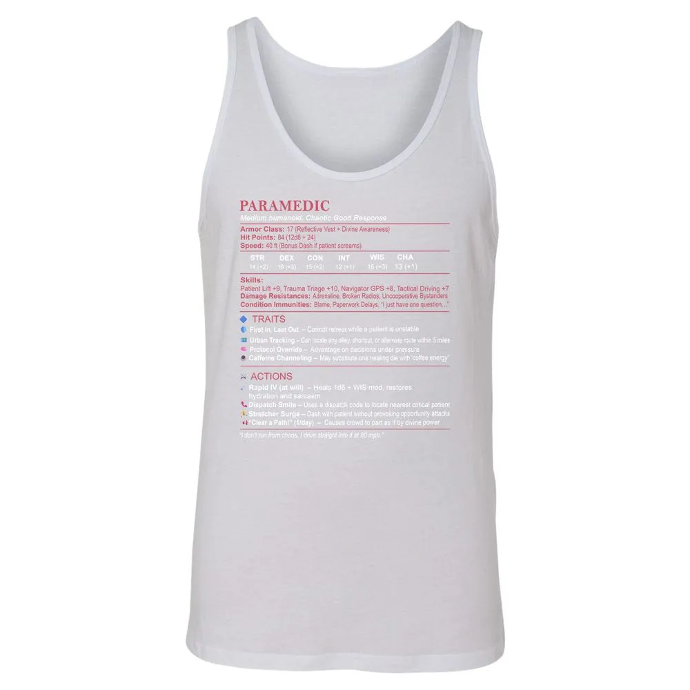 Paramedic Stats Unisex Jersey Tank - White - 14
