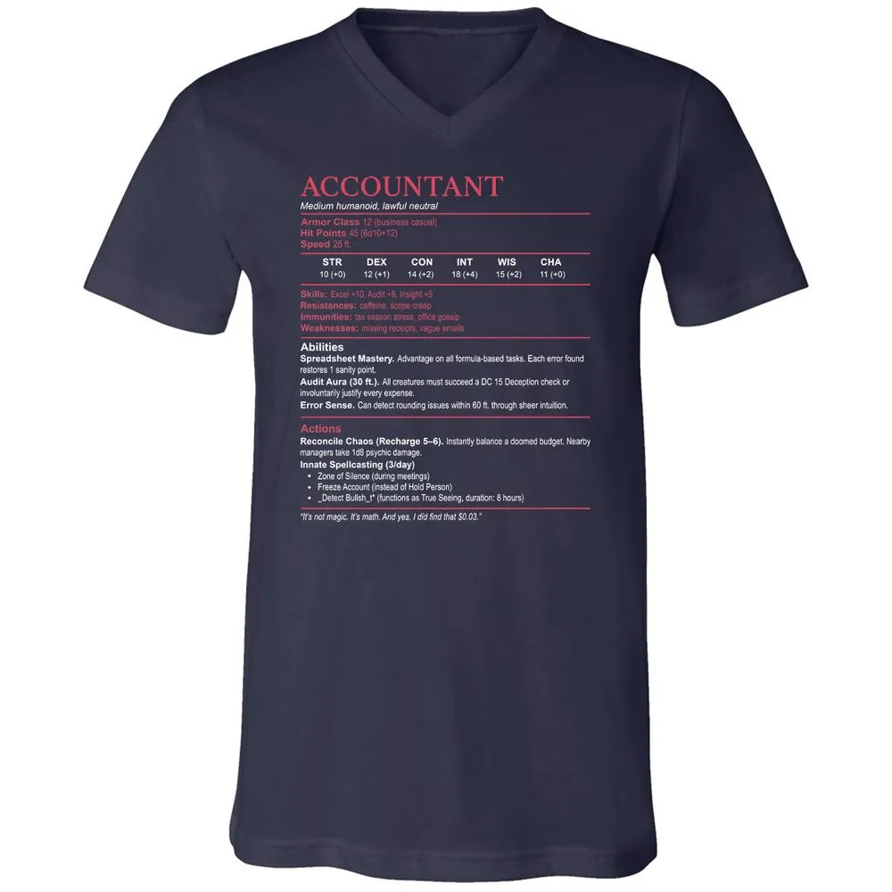 Accountant Stats Unisex V-Neck T-Shirt - Navy - 2