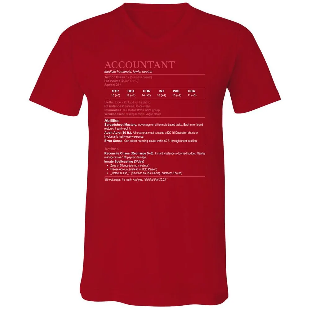 Accountant Stats Unisex V-Neck T-Shirt - Red - 3