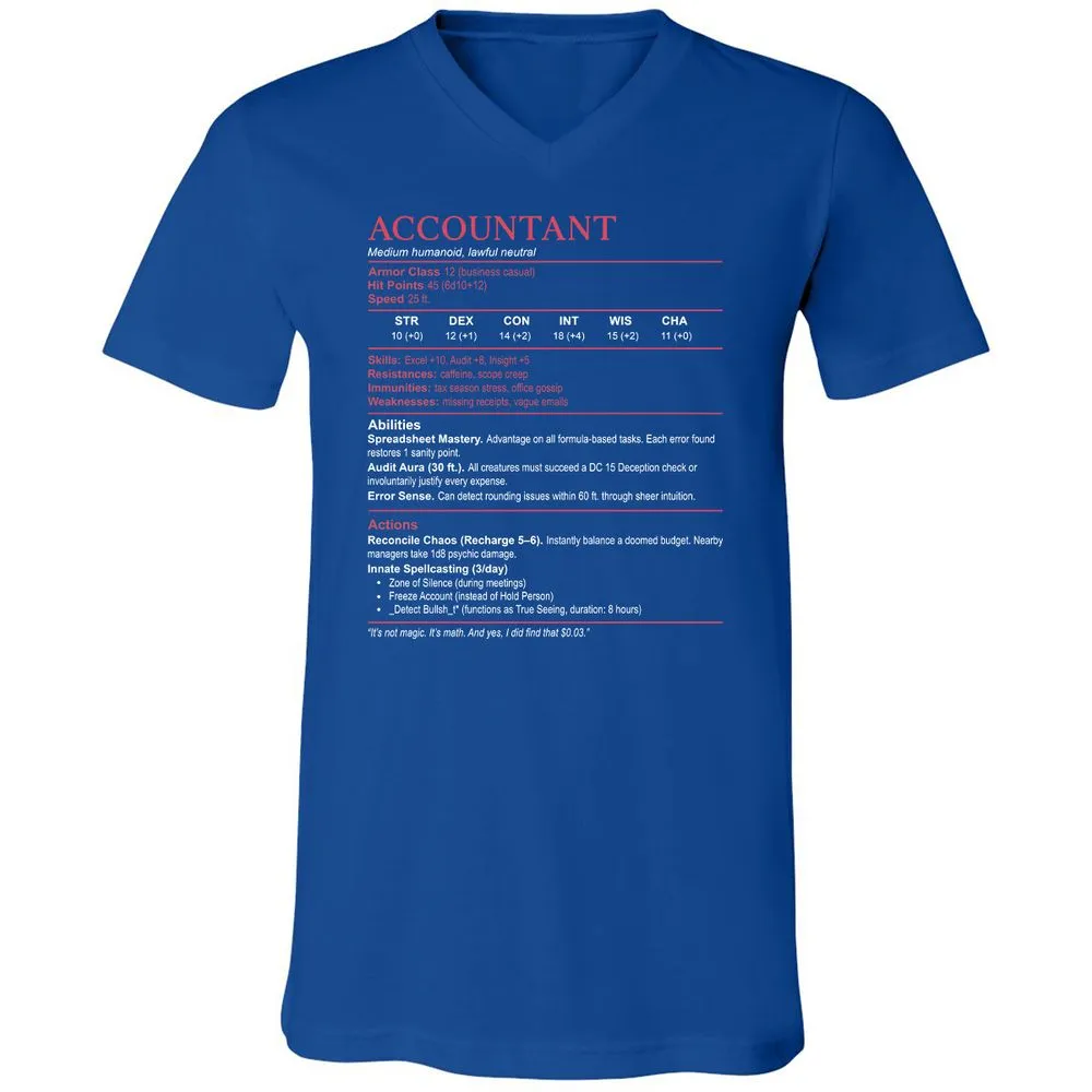 Accountant Stats Unisex V-Neck T-Shirt - True Royal - 4