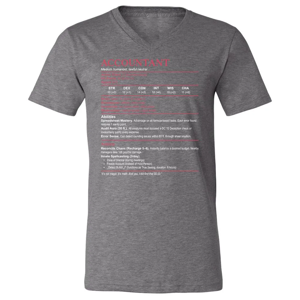 Accountant Stats Unisex V-Neck T-Shirt - Deep Heather - 13