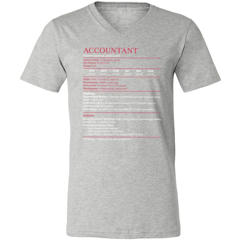 Accountant Stats Unisex V-Neck T-Shirt - Athletic Heather - 7
