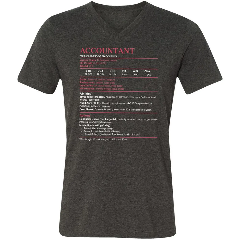 Accountant Stats Unisex V-Neck T-Shirt - Dark Grey Heather - 8