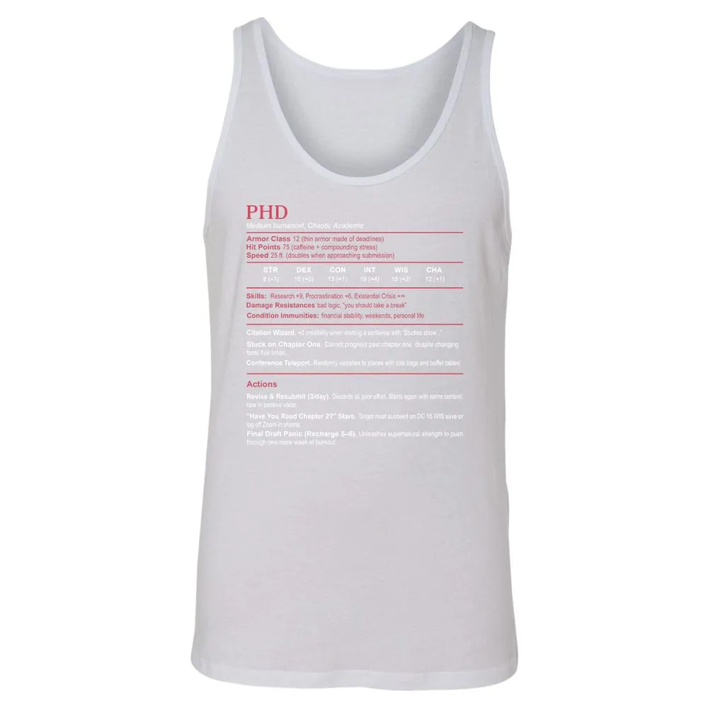 PhD Stats Unisex Jersey Tank - White - 14