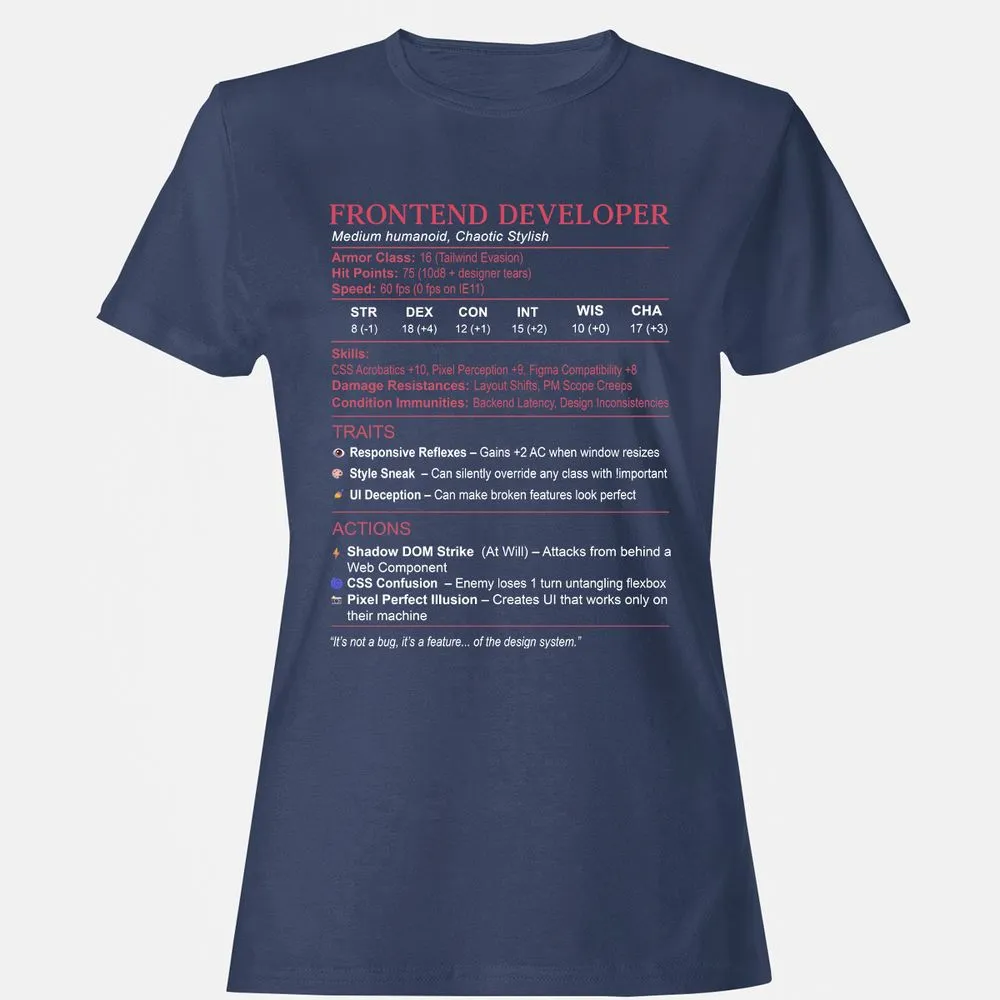 Frontend Developer Stats Women's T-Shirt - Navy - 10