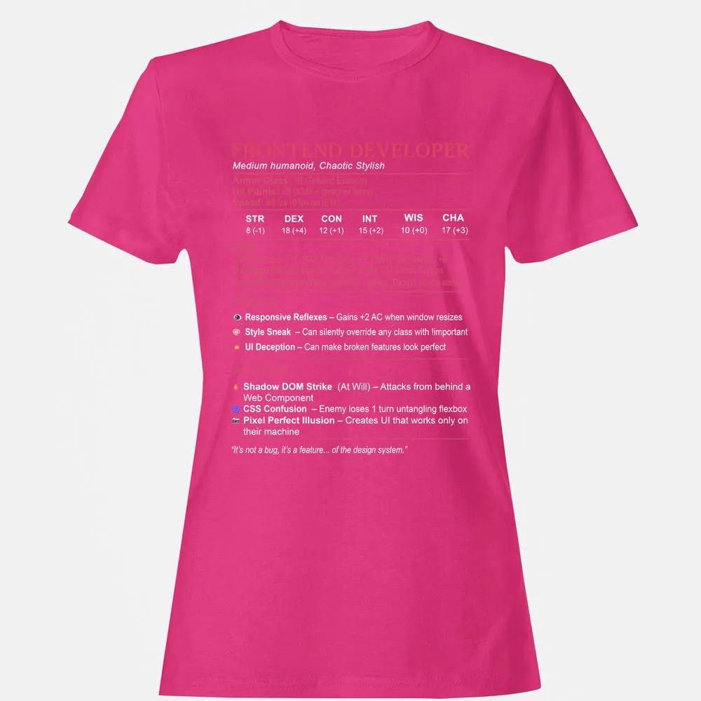 Frontend Developer Stats Women's T-Shirt - Heliconia - 6