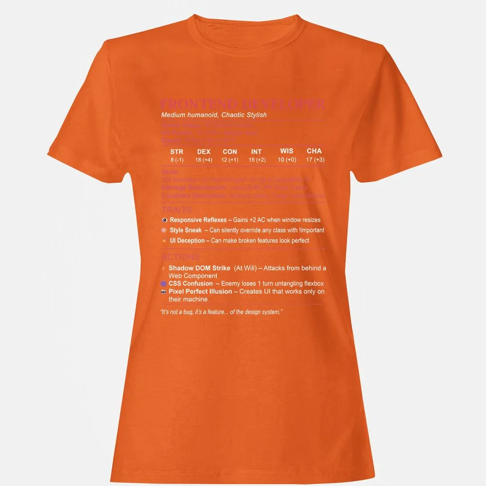 Frontend Developer Stats Women's T-Shirt - Orange - 11