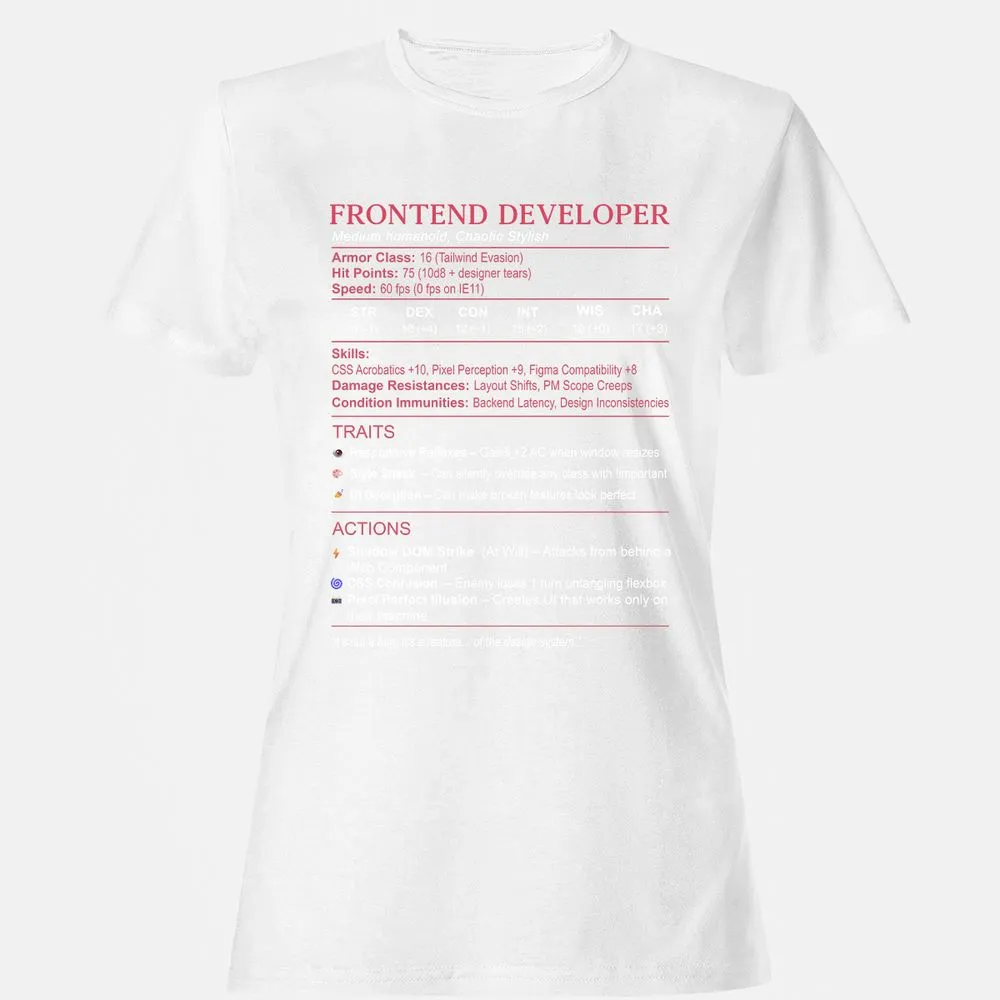 Frontend Developer Stats Women's T-Shirt - White - 16