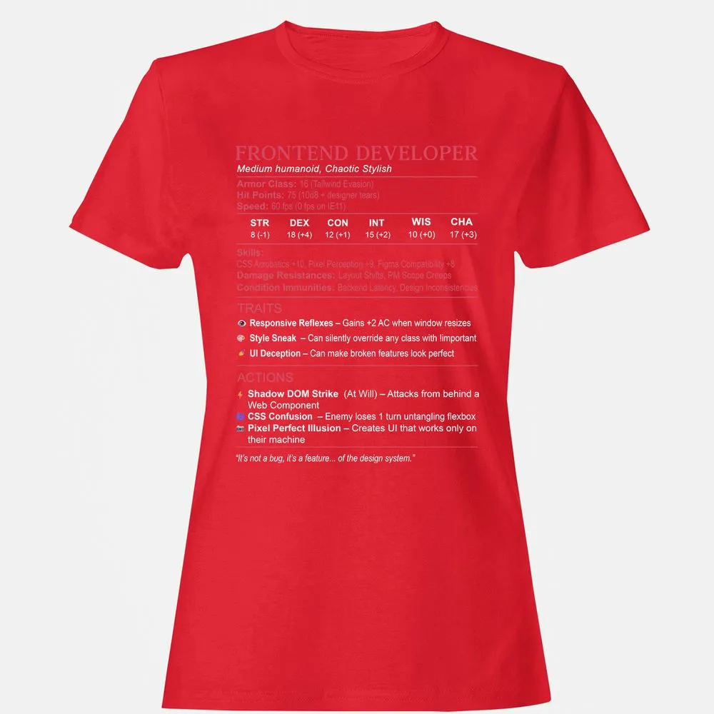 Frontend Developer Stats Women's T-Shirt - Red - 13