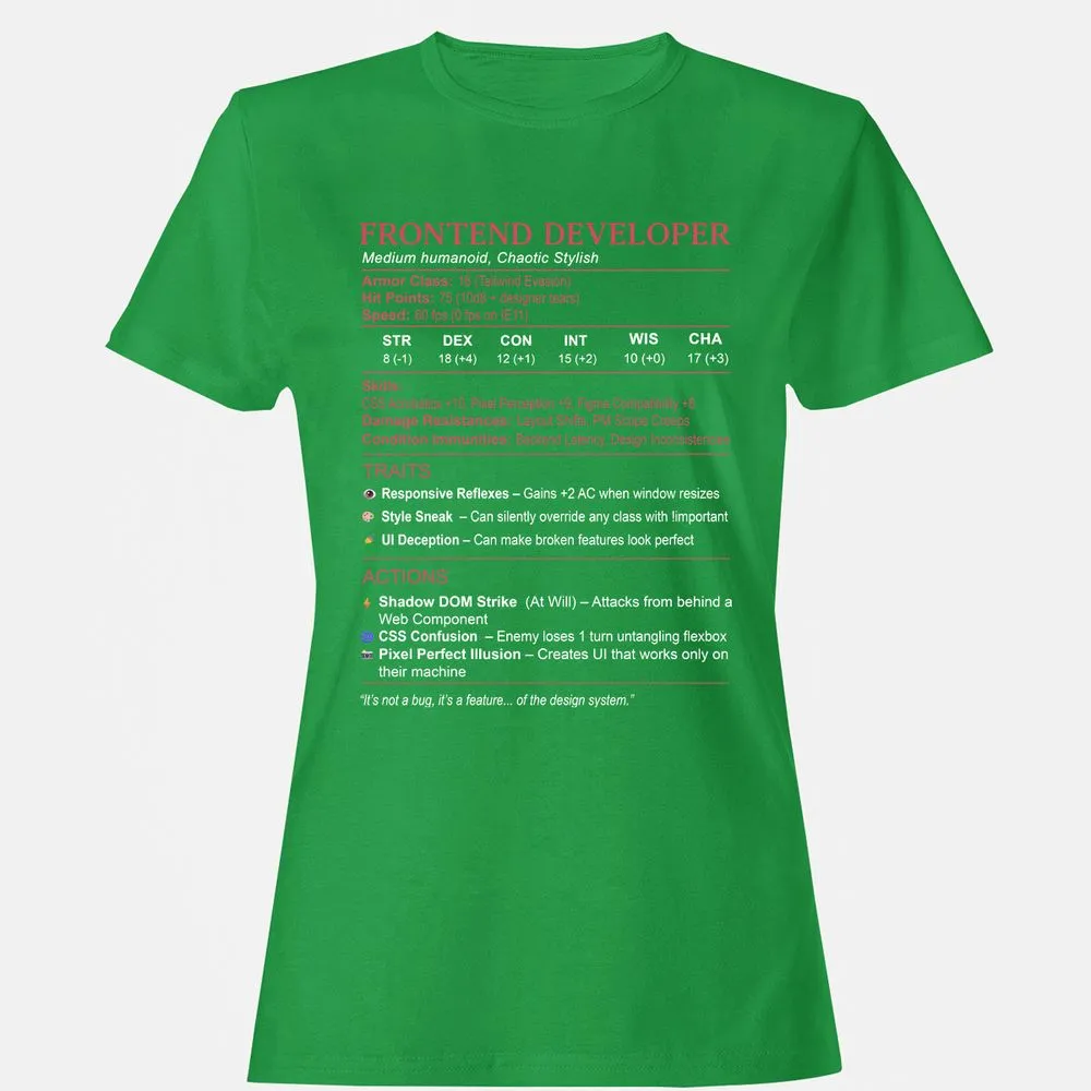 Frontend Developer Stats Women's T-Shirt - Irish Green - 7