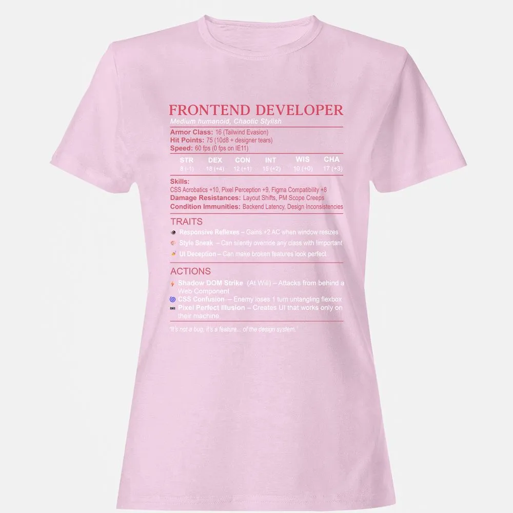 Frontend Developer Stats Women's T-Shirt - Light Pink - 9