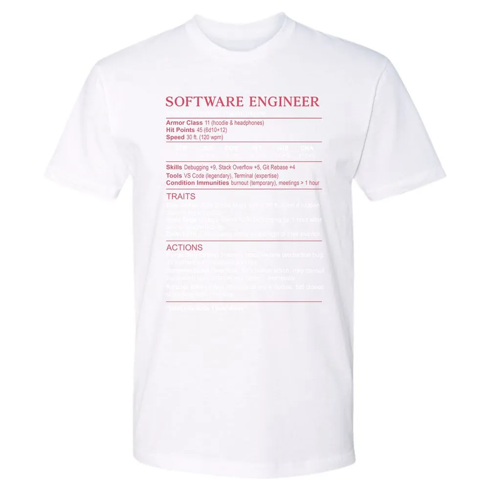 Software Engineer Stats Premium Unisex T-Shirt - White - 4