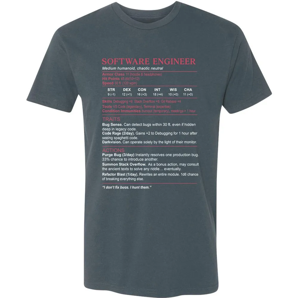 Software Engineer Stats Premium Unisex T-Shirt - Indigo - 15