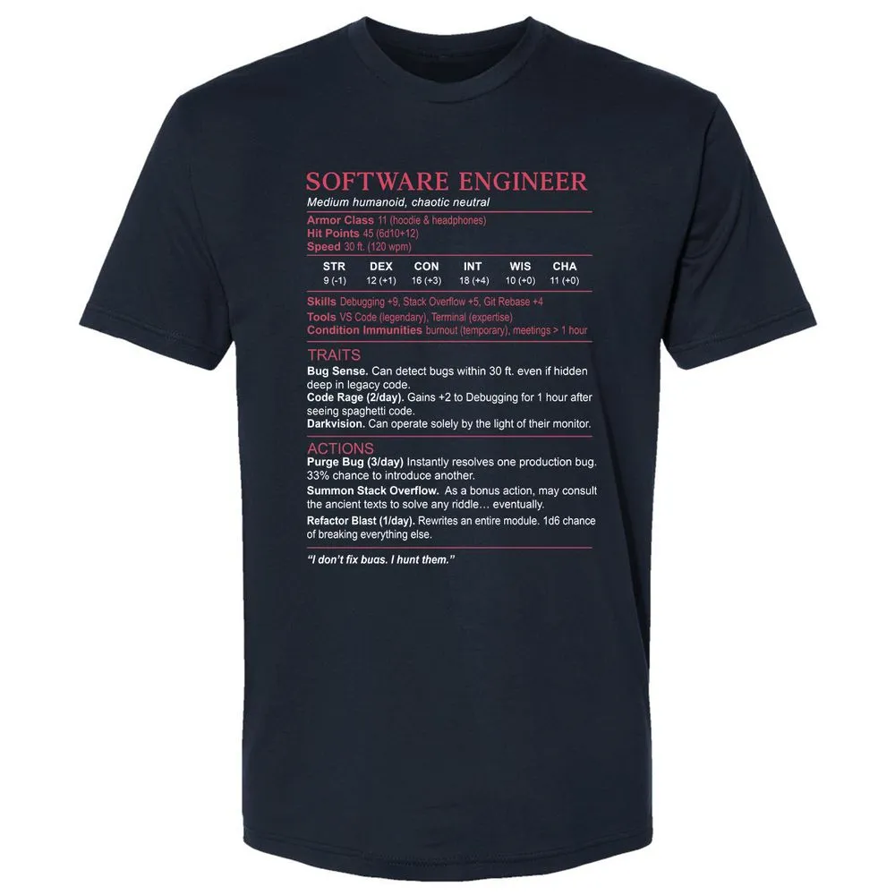 Software Engineer Stats Premium Unisex T-Shirt - Midnight Navy - 2
