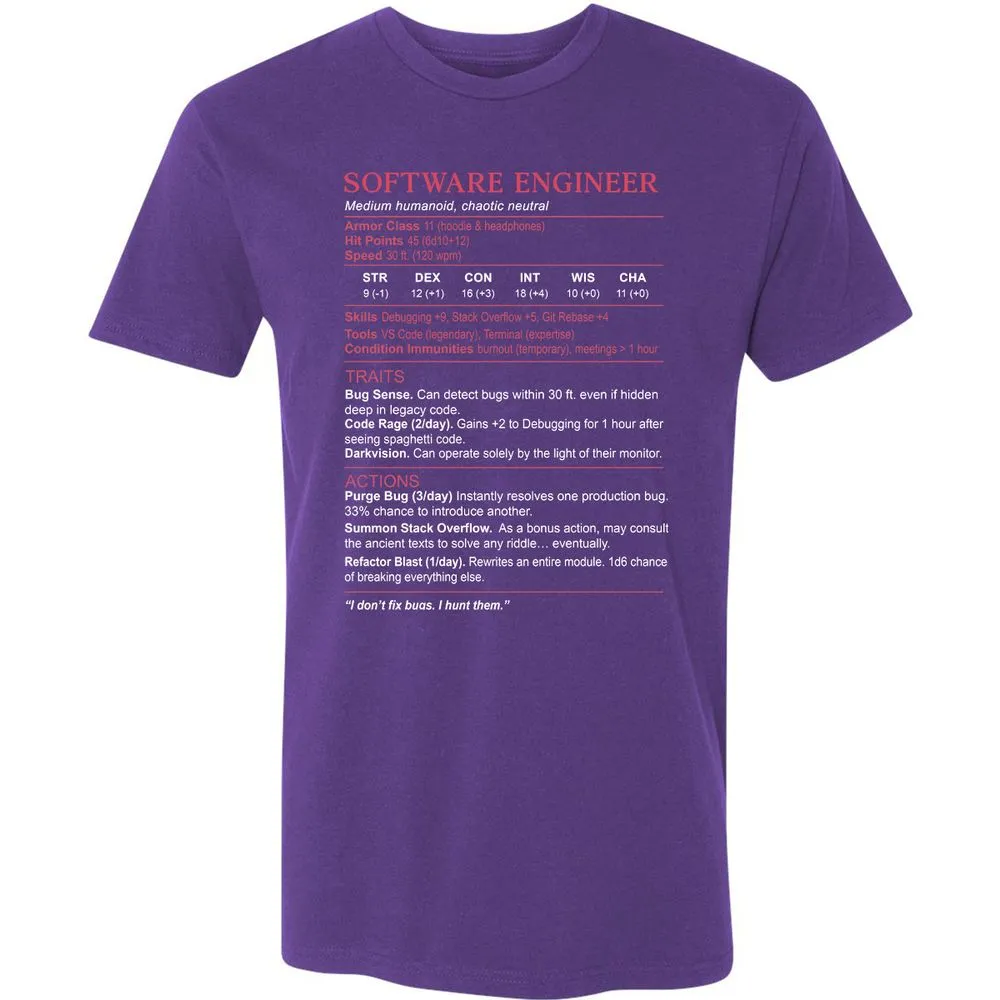Software Engineer Stats Premium Unisex T-Shirt - Purple Rush - 7