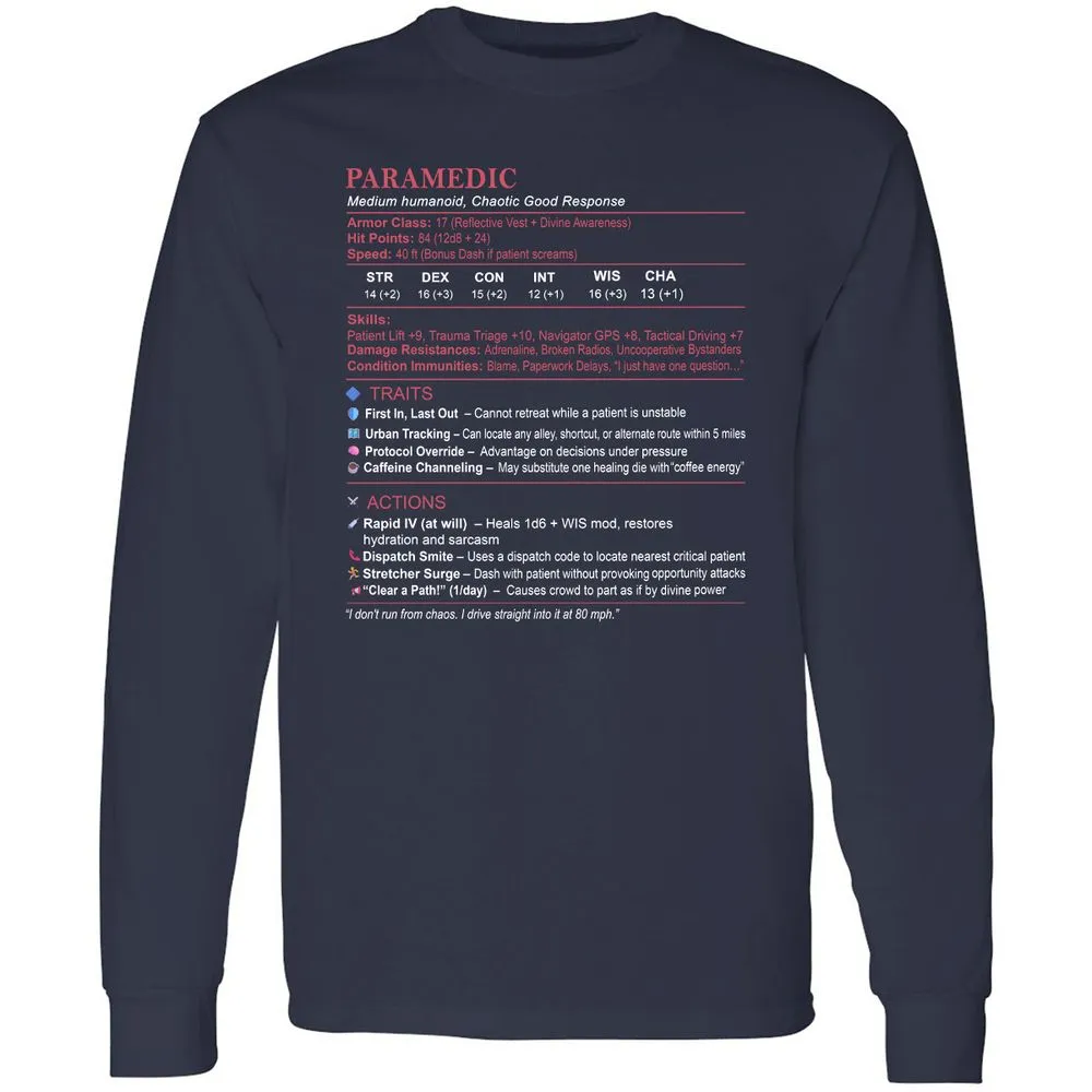 Paramedic Stats Long Sleeve T-Shirt - Navy - 2