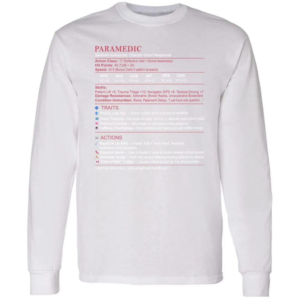 Paramedic Stats Long Sleeve T-Shirt - White - 5