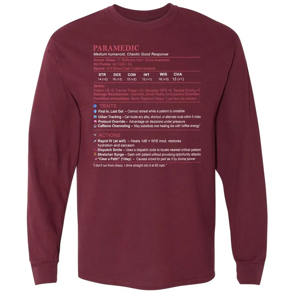 Paramedic Stats Long Sleeve T-Shirt - Maroon - 11