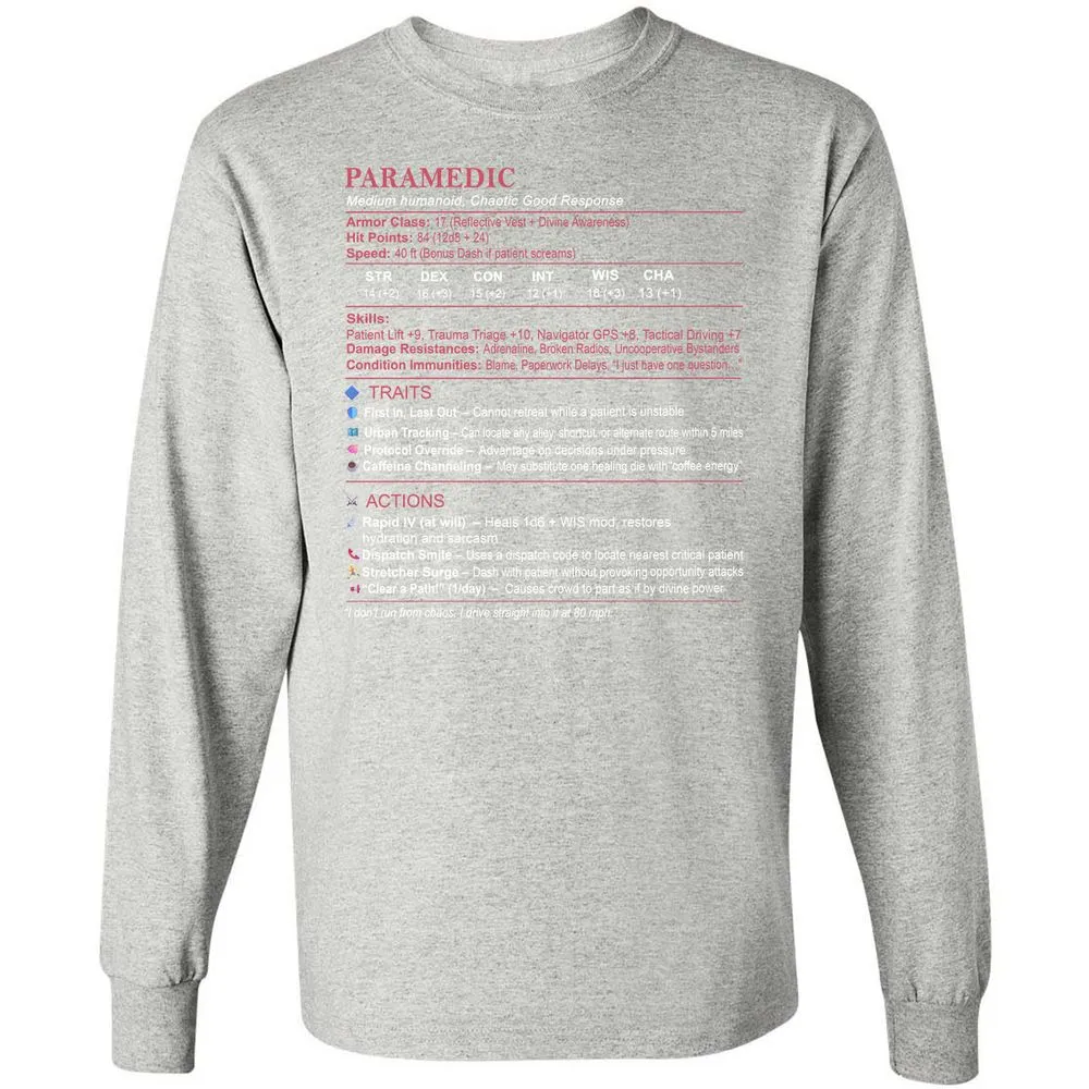 Paramedic Stats Long Sleeve T-Shirt - Ash - 7