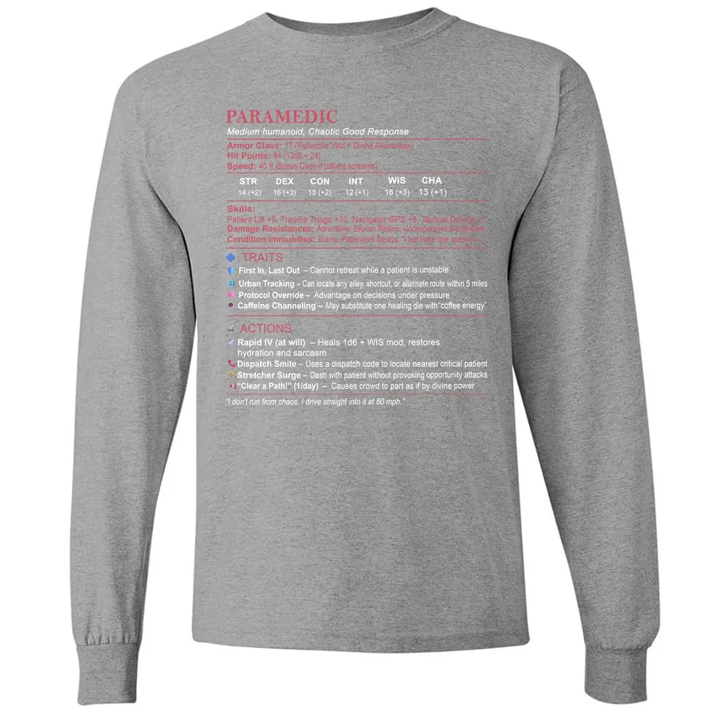 Paramedic Stats Long Sleeve T-Shirt - Graphite Heather - 6