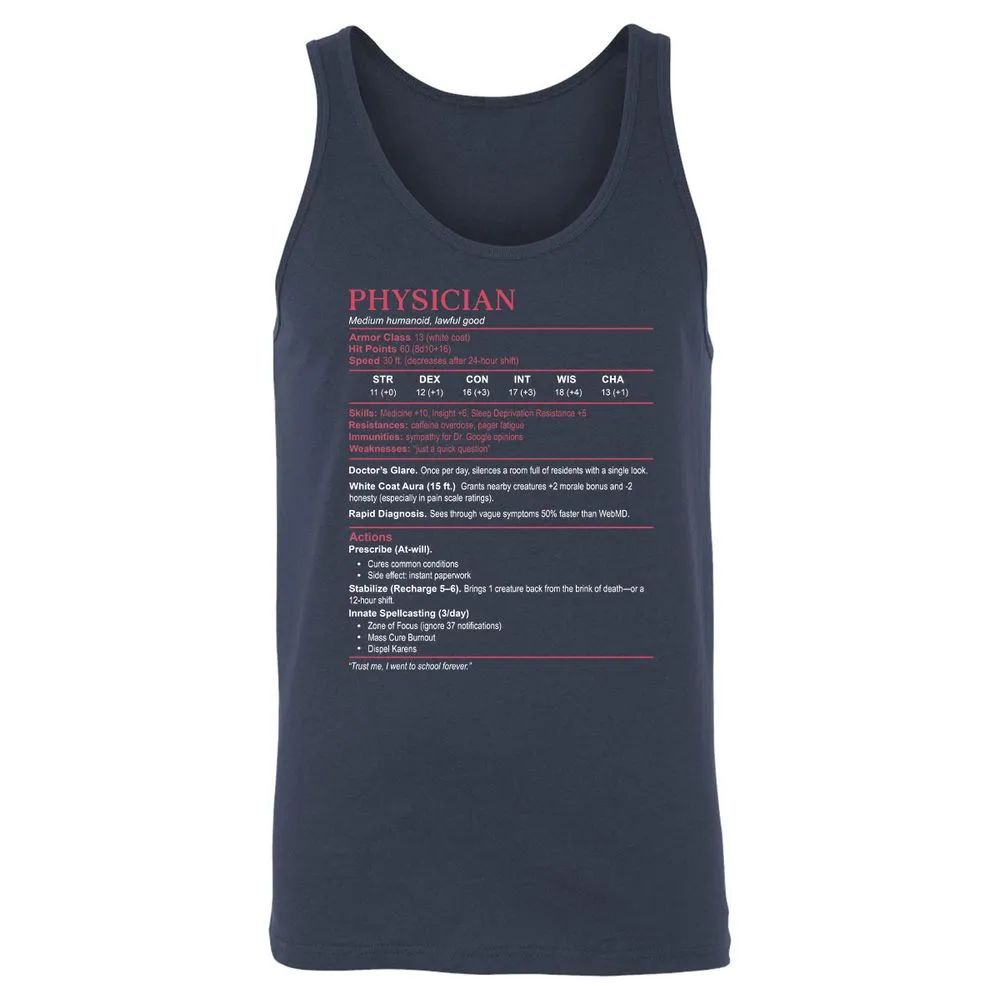 Physician Stats Unisex Jersey Tank - Navy - 2
