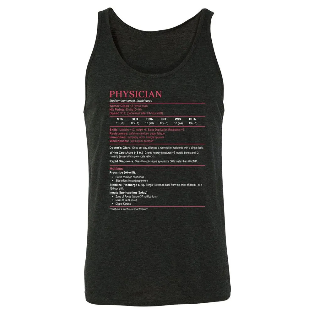 Physician Stats Unisex Jersey Tank - Charcoal Black Triblend - 5