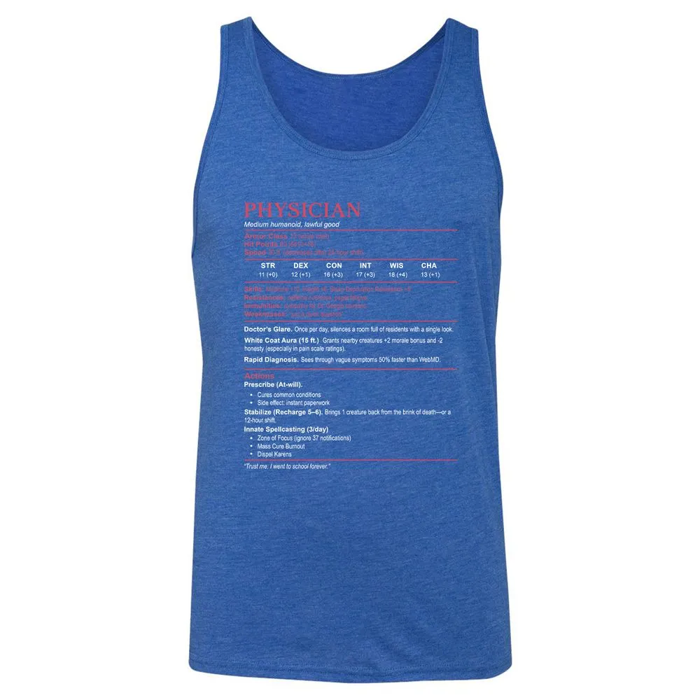 Physician Stats Unisex Jersey Tank - True Royal Triblend - 12