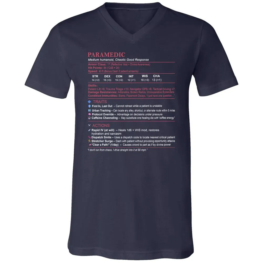 Paramedic Stats Unisex V-Neck T-Shirt - Navy - 2