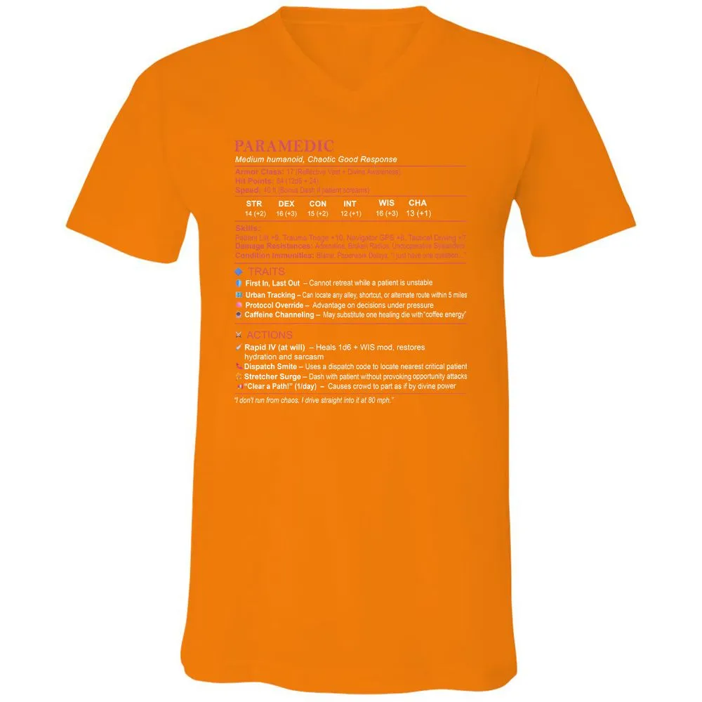 Paramedic Stats Unisex V-Neck T-Shirt - Orange - 11
