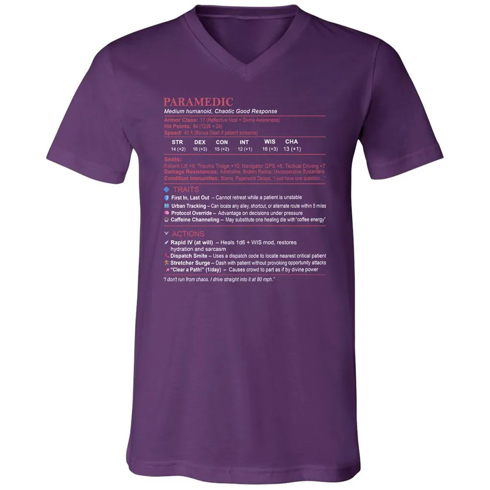 Paramedic Stats Unisex V-Neck T-Shirt - Team Purple - 9