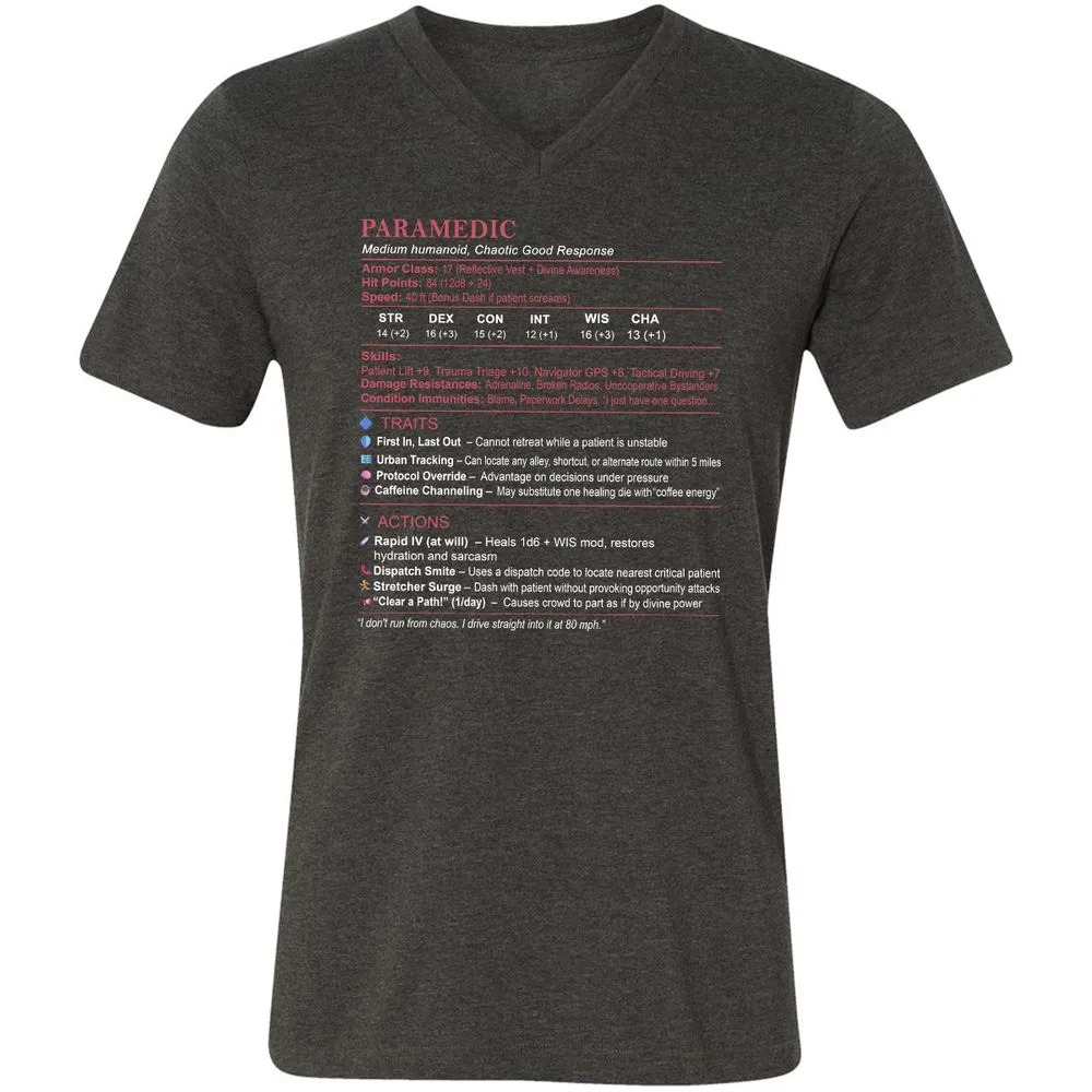 Paramedic Stats Unisex V-Neck T-Shirt - Dark Grey Heather - 8