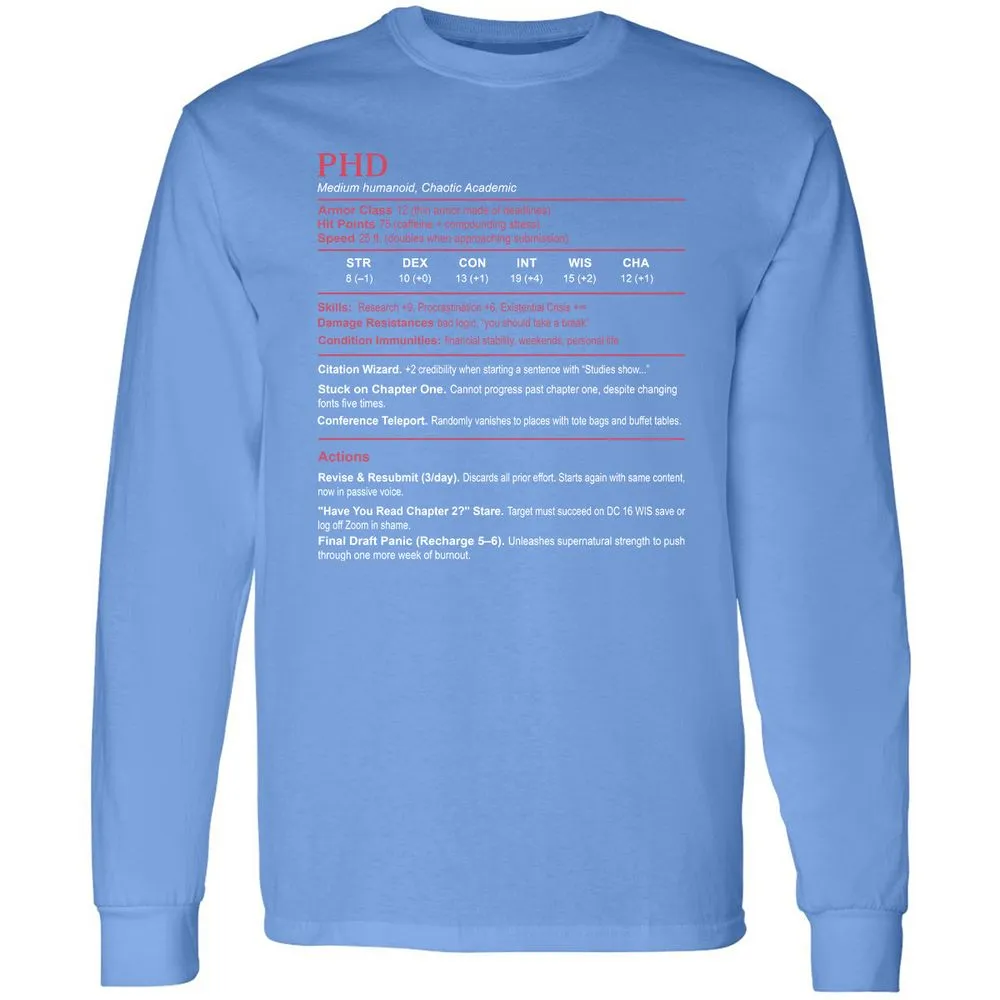 PhD Stats Long Sleeve T-Shirt - Carolina Blue - 12