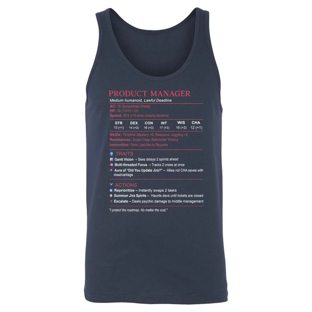 Product Manager Stats (PM) Unisex Jersey Tank - Navy - 2