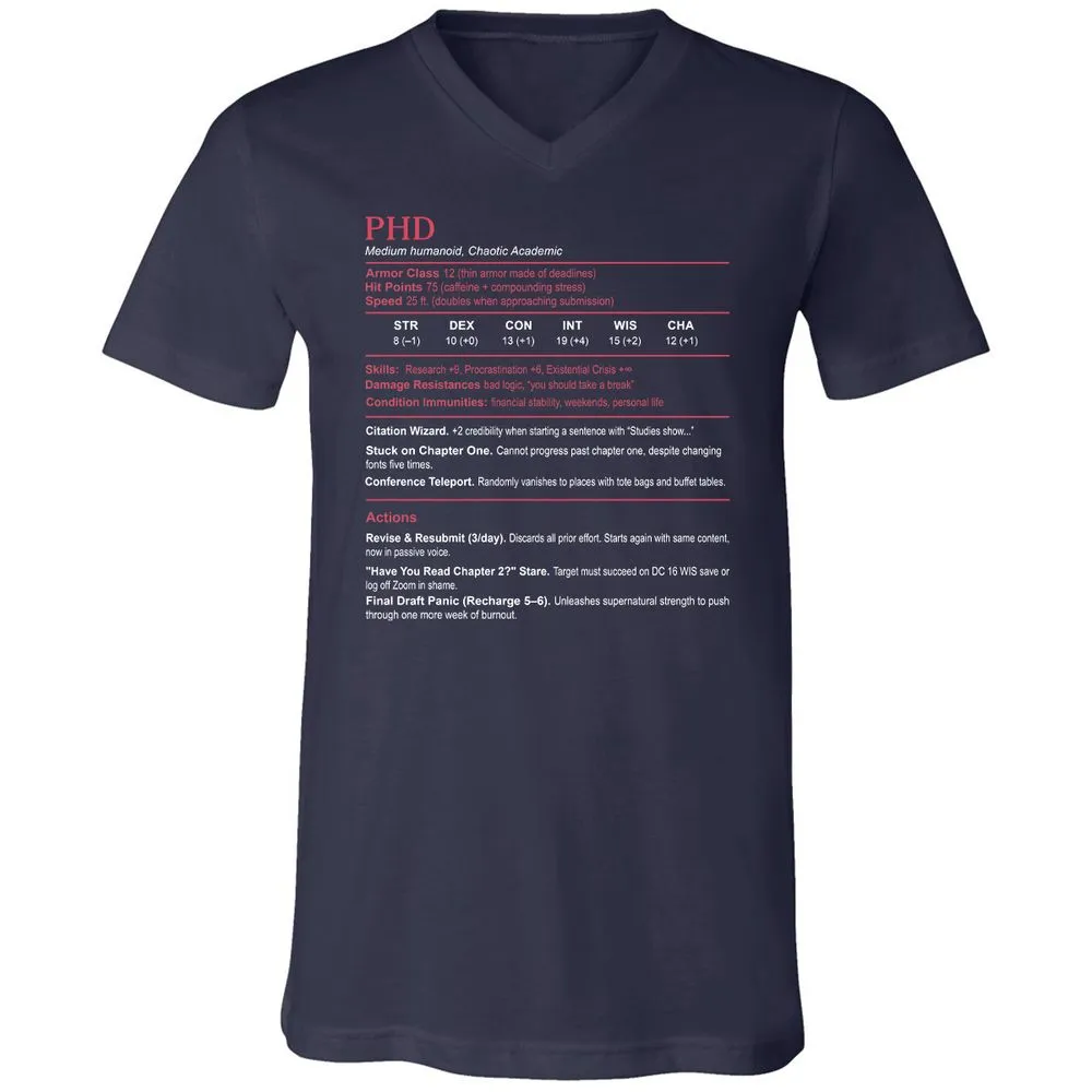 PhD Stats Unisex V-Neck T-Shirt - Navy - 2