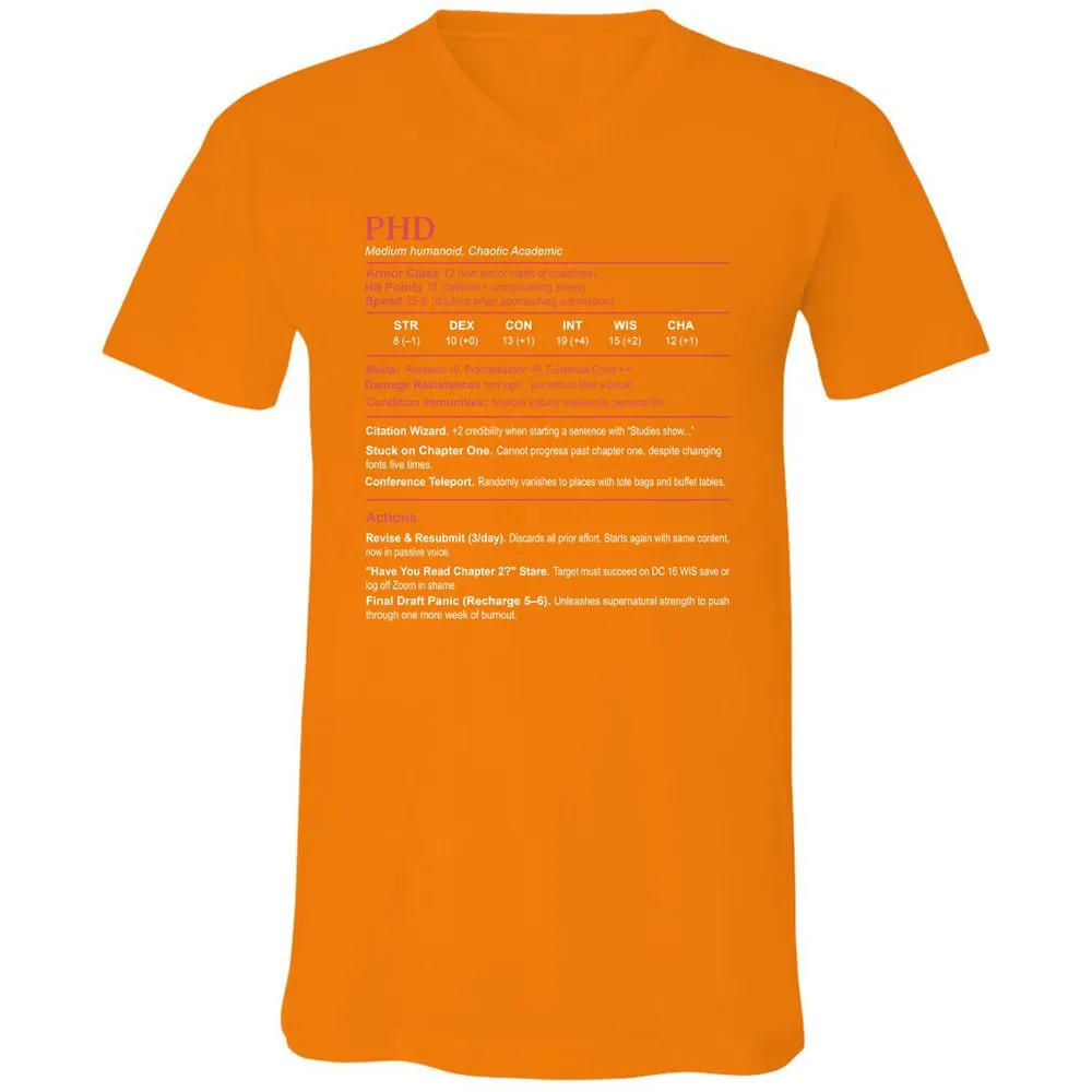 PhD Stats Unisex V-Neck T-Shirt - Orange - 11