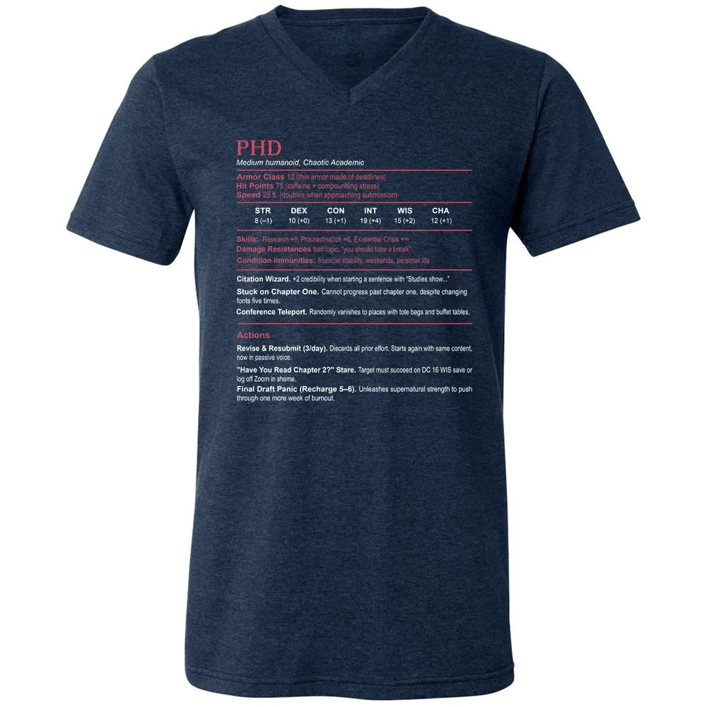 PhD Stats Unisex V-Neck T-Shirt - Heather Navy - 15
