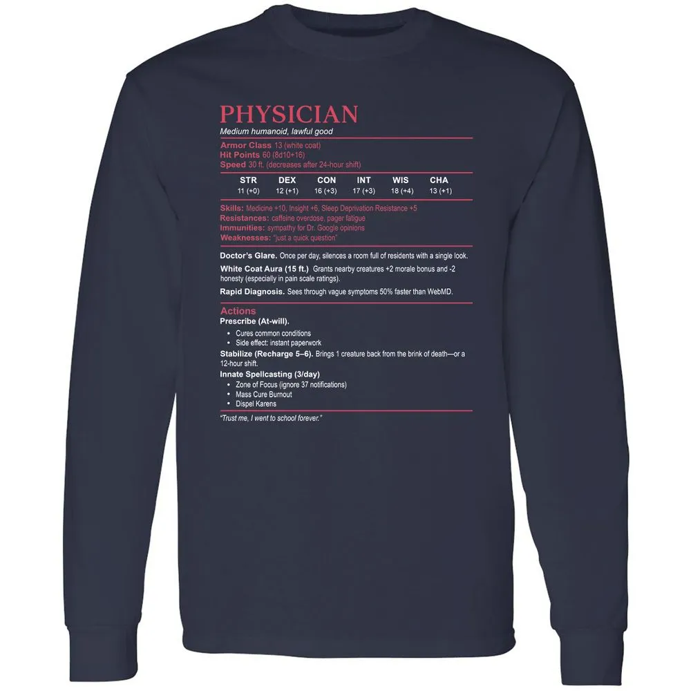 Physician Stats Long Sleeve T-Shirt - Navy - 2