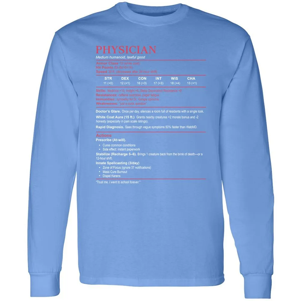 Physician Stats Long Sleeve T-Shirt - Carolina Blue - 12