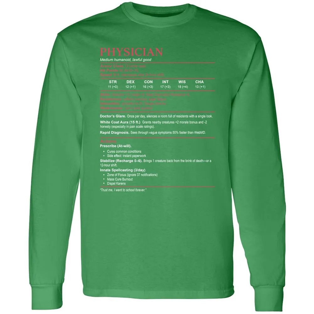 Physician Stats Long Sleeve T-Shirt - Irish Green - 10