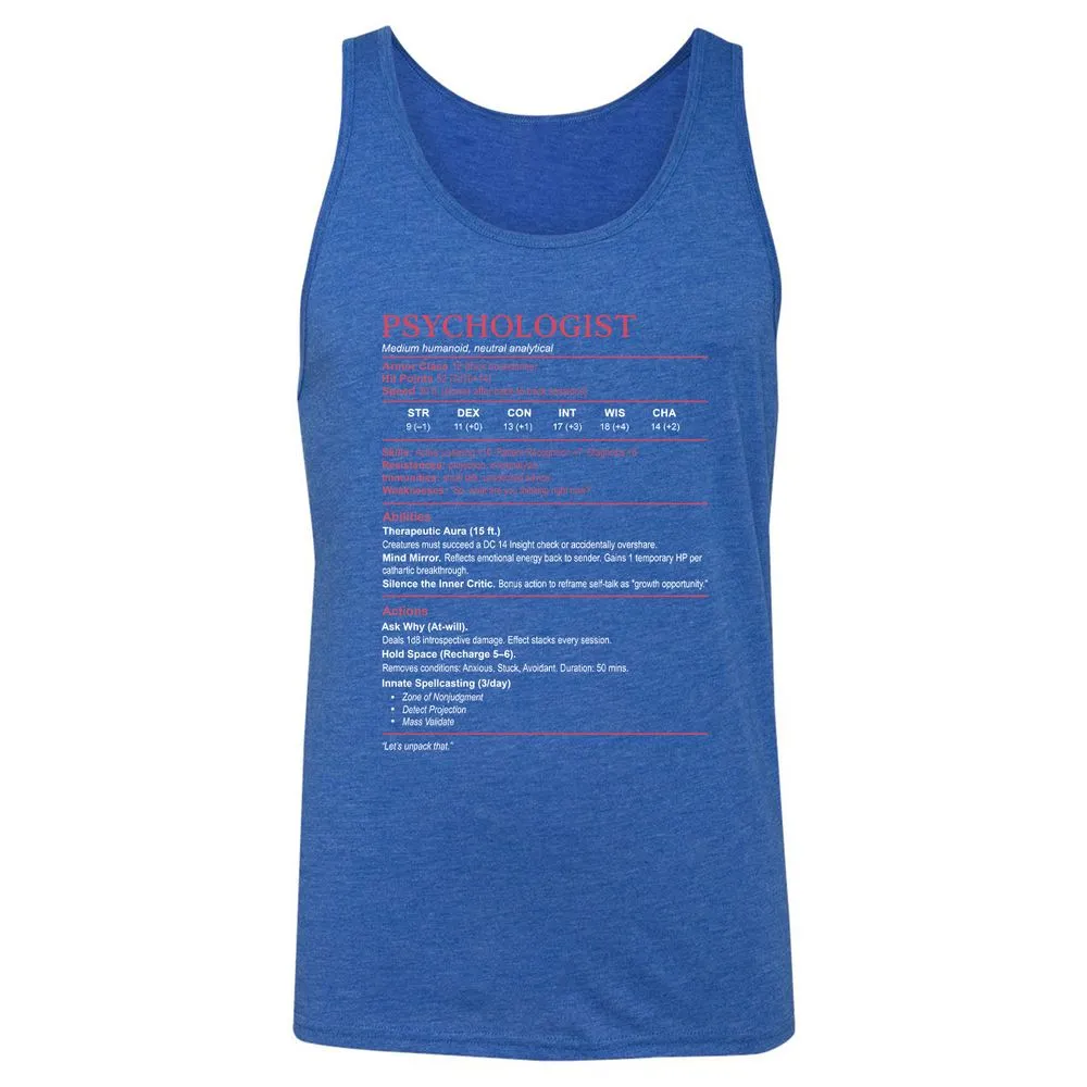 Psychologist Stats Unisex Jersey Tank - True Royal Triblend - 12